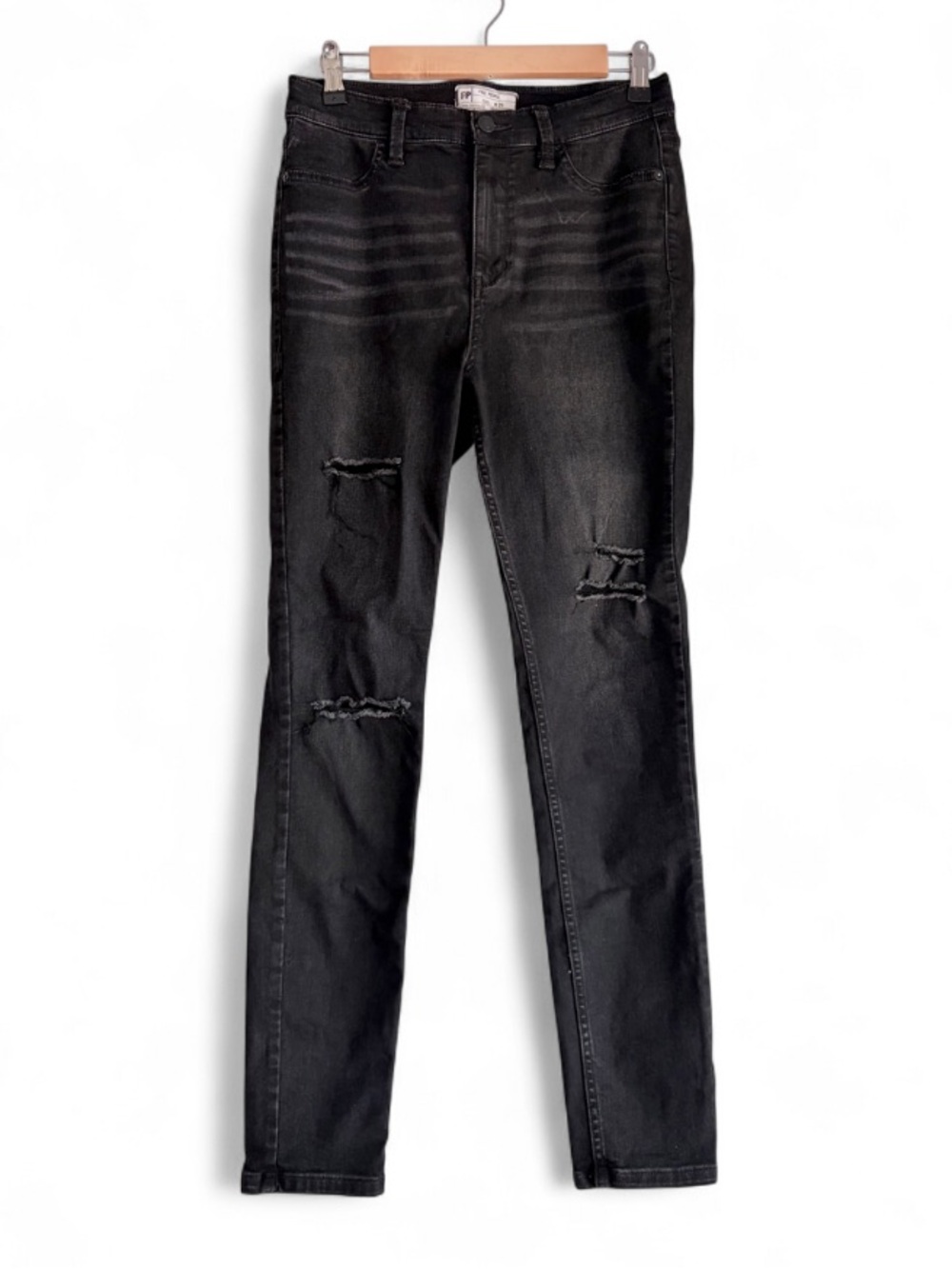 Free People Black Denim Distressed Skinny Jeans Size 29